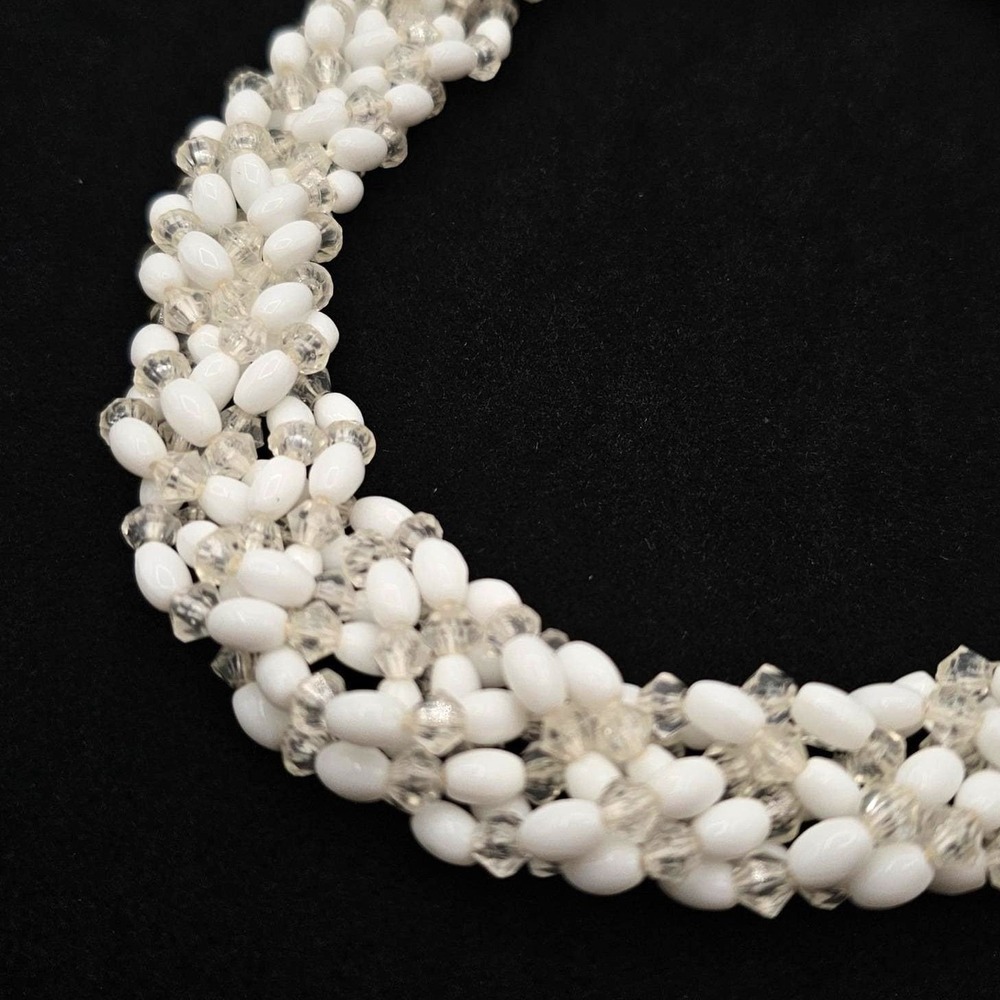 Vintage Germany Beaded Necklace 14" White Clear Glass Choker Multistrand